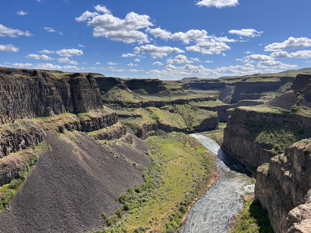 Looking south from Palouse Falls, where the Palouse River (a tributary of the Snake River) heads off into the distance.
